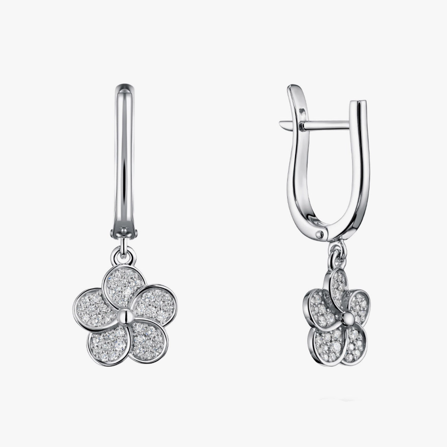 Сережки-квіти з діамантами у білому золоті - С200138