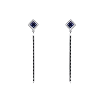 GOLD EARRINGS WITH SAPPHIRES AND BLACK DIAMONDS - С200142сч