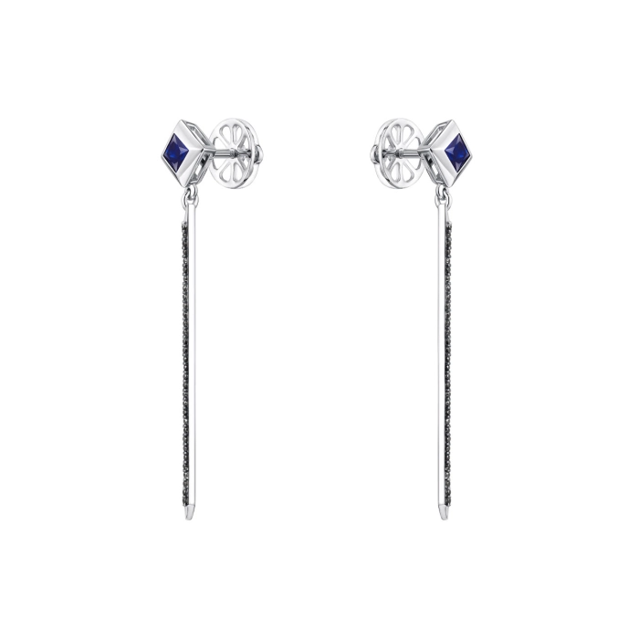 GOLD EARRINGS WITH SAPPHIRES AND BLACK DIAMONDS - С200142сч