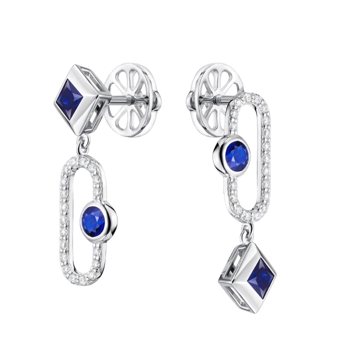 GOLD EARRINGS WITH SAPPHIRES AND DIAMONDS - С200144с