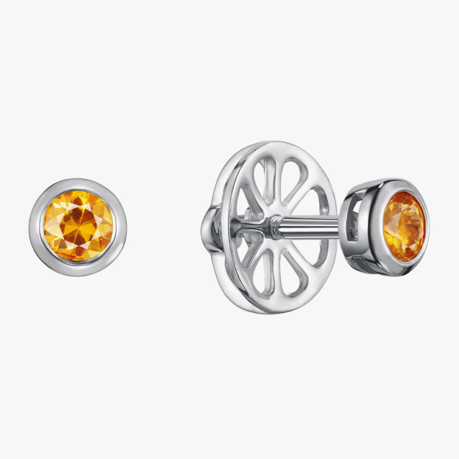 Сережки-пусети з білим золотом та жовтими сапфірами - С200145.3ж