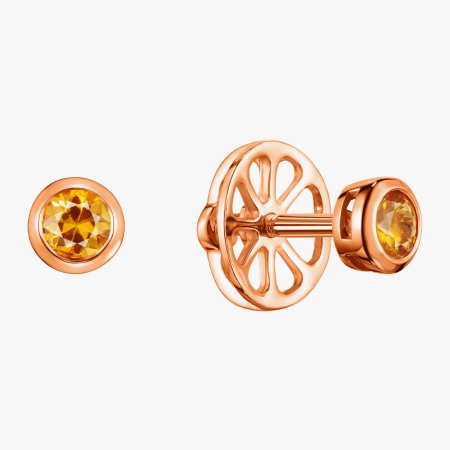 Серьги-пусеты с желтыми сапфирами в красном золоте - С200145сж