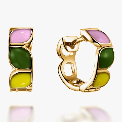 Yellow Gold Enamel Earrings - С200209
