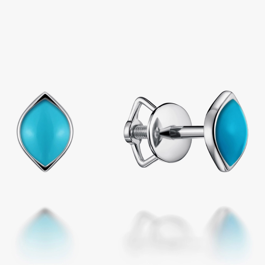 White Gold Stud Earrings with Enamel - С200206