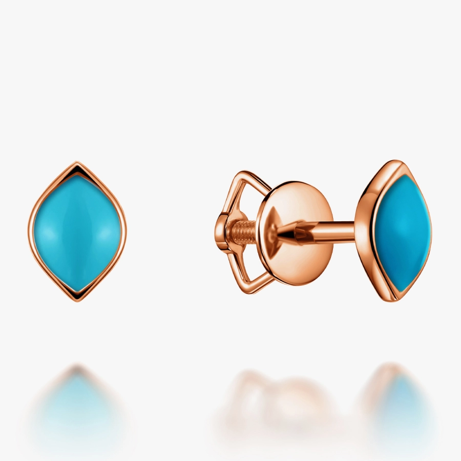 Red gold stud earrings with enamel - С200206