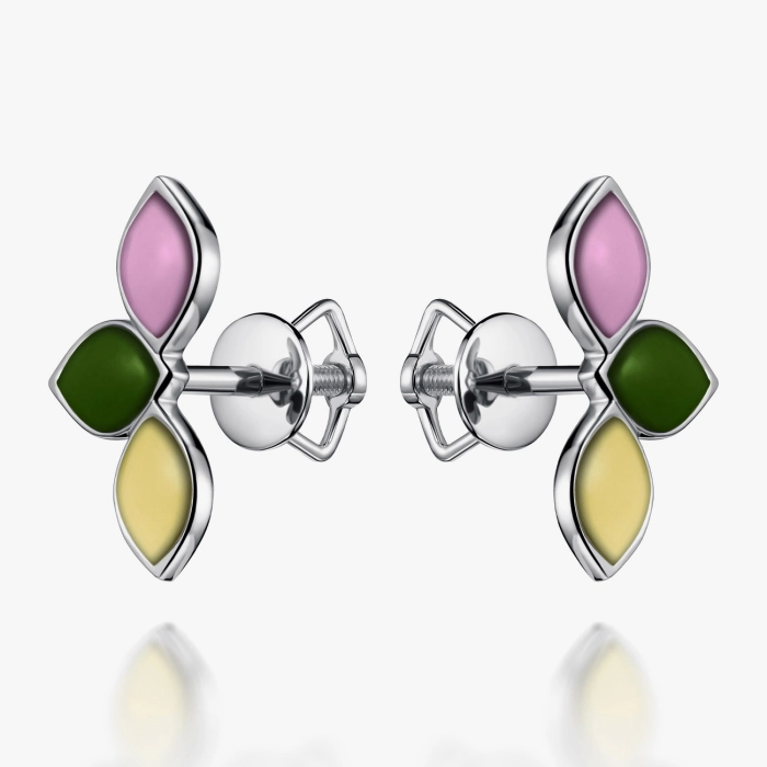 Серьги с эмалью Clover Charm из белого золота - С200208