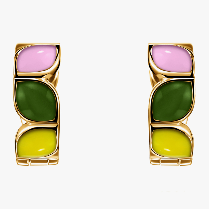 Yellow Gold Enamel Earrings - С200209