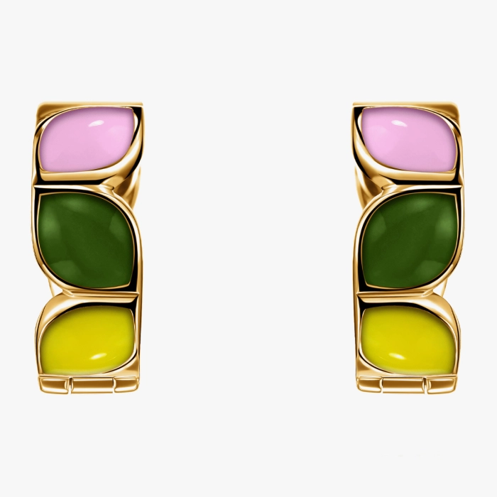 Yellow Gold Enamel Earrings - С200209