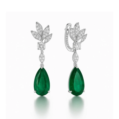 Золоті сережки з великими грушоподібними смарагдами та діамантами - С200219и