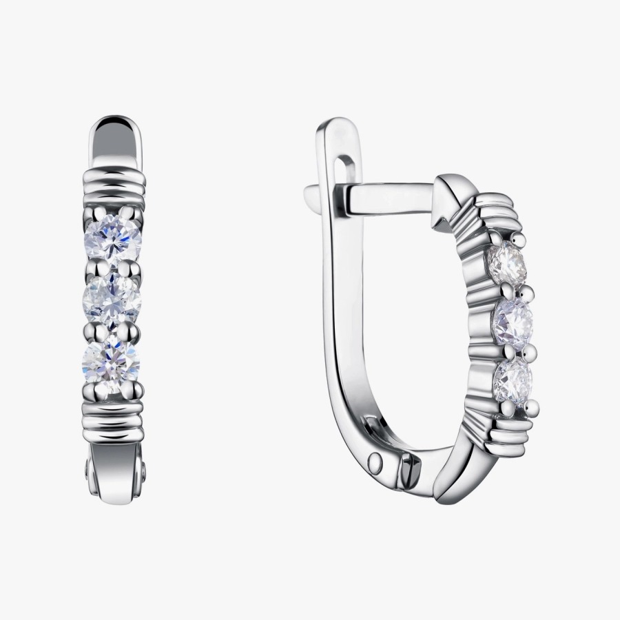 Earrings with three diamonds in white gold - С2149