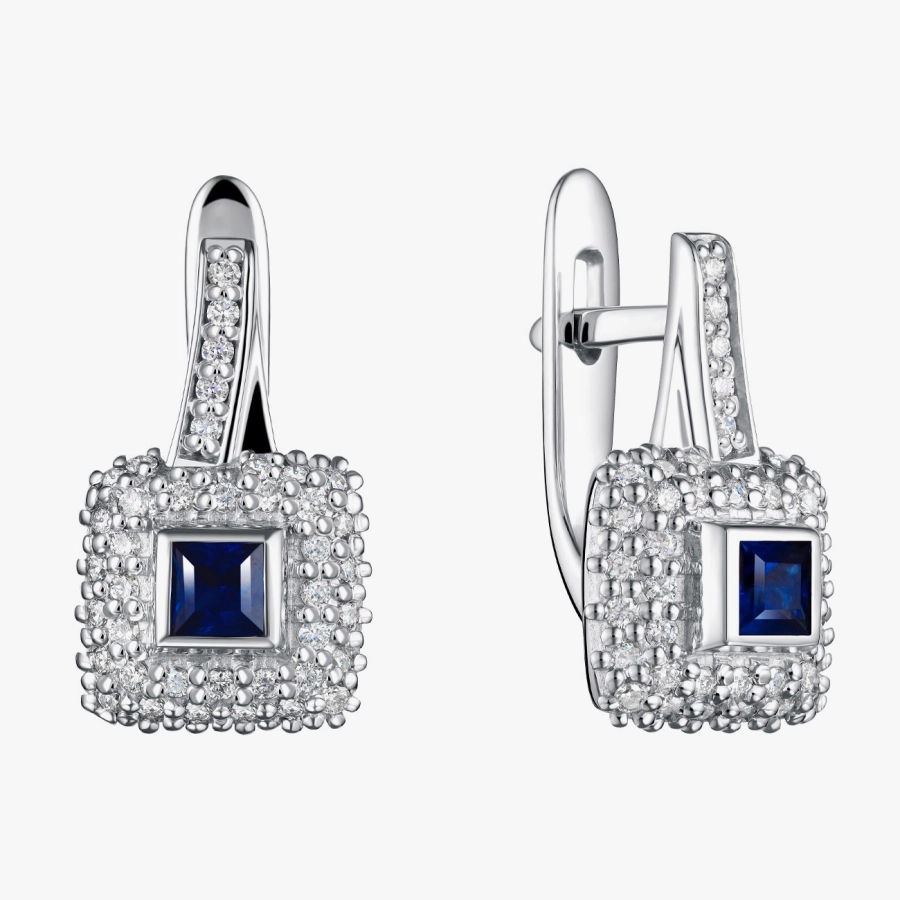 Gold Earrings with Sapphires and Diamonds - С2198с