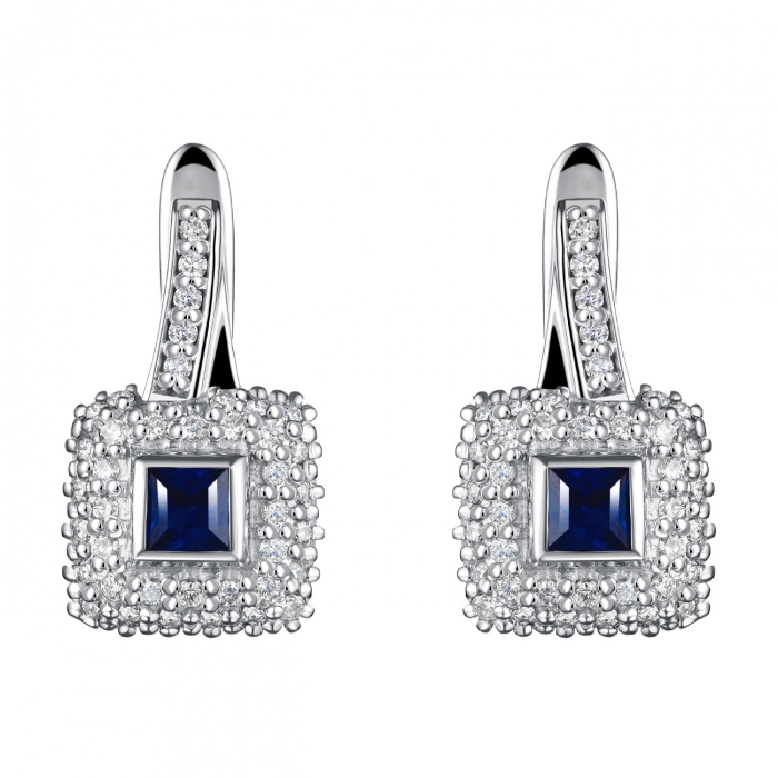 GOLD EARRINGS WITH SAPPHIRES AND DIAMONDS - С2198с