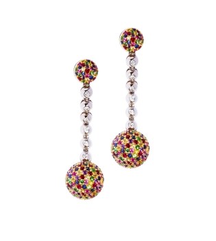 GOLD EARRINGS WITH RUBIES, AMETHYSTS, EMERALDS, DIAMONDS, YELLOW, PINK AND BLUE SAPPHIRES — С2203