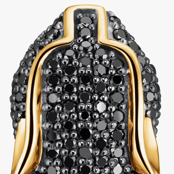 Gold earrings with black diamonds and emeralds in the shape of a panther - С2290