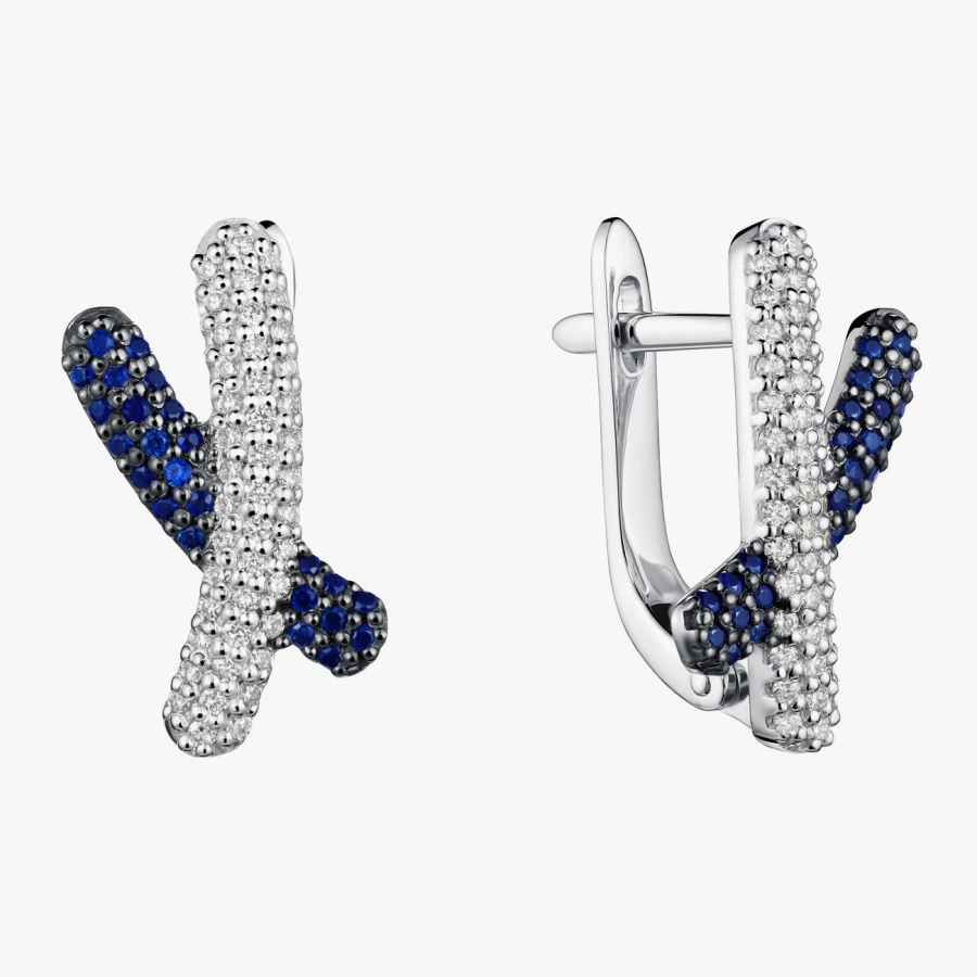 Сережки з білого золота з сапфірами та діамантами - С2299с