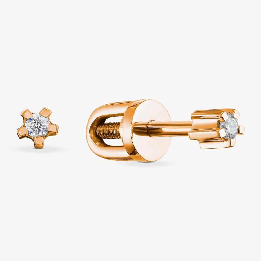 Класичні діамантові сережки-гвоздики з червоного золота - С2306