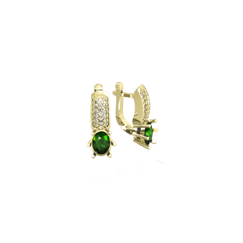 GOLD EARRINGS WITH EMERALDS AND DIAMONDS — С2312