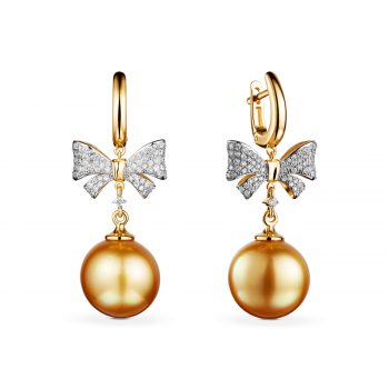 GOLD EARRINGS WITH GOLD PEARLS AND DIAMONDS — С2361