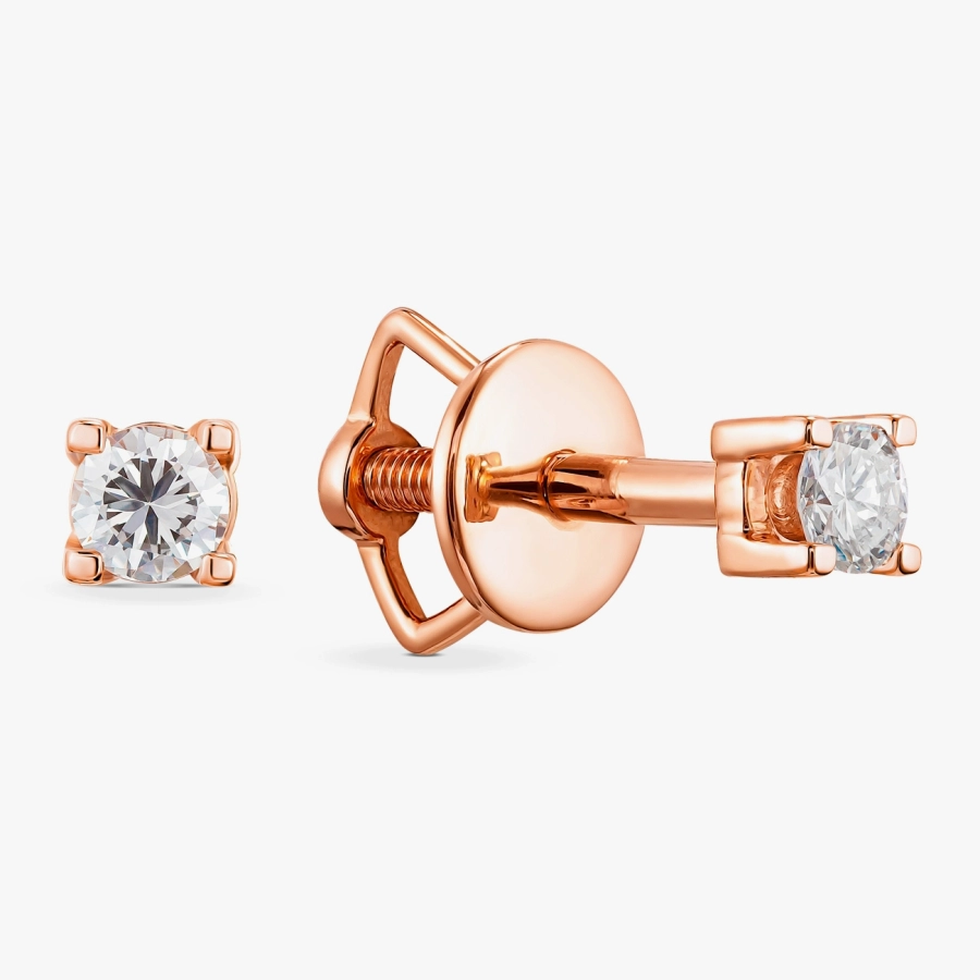 Stud Earrings "Classic in Red Gold" with Diamonds — С2385