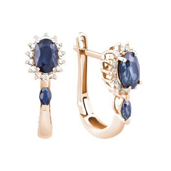 GOLD EARRINGS WITH SAPPHIRES AND DIAMONDS - С2403с