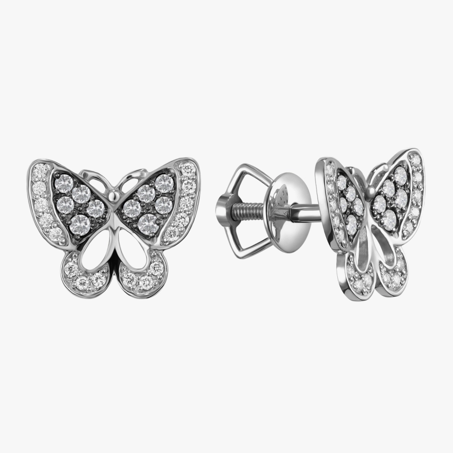 Сережки “Метелики” з діамантами у білому золоті - С2409