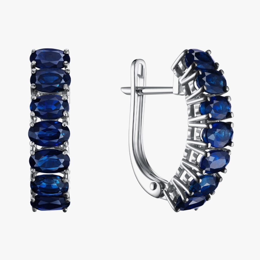 Сережки-півкільця з сапфірами в білому золоті - С2417