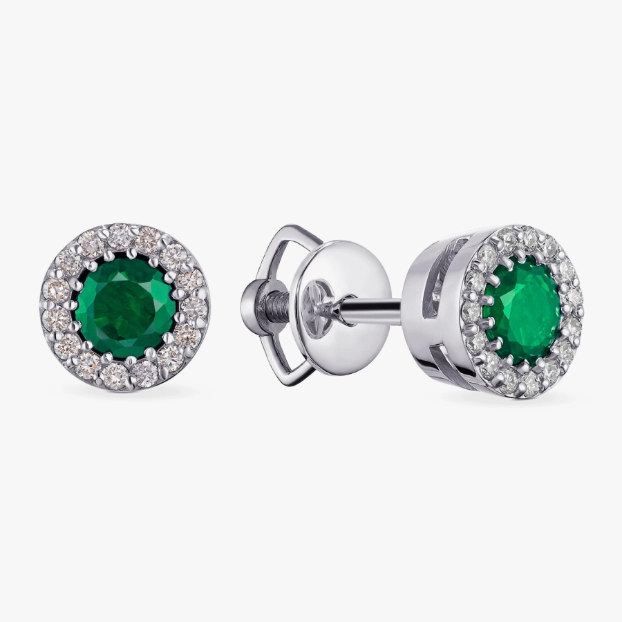 Diamond Earrings in White Gold with Emeralds - С2421.1и