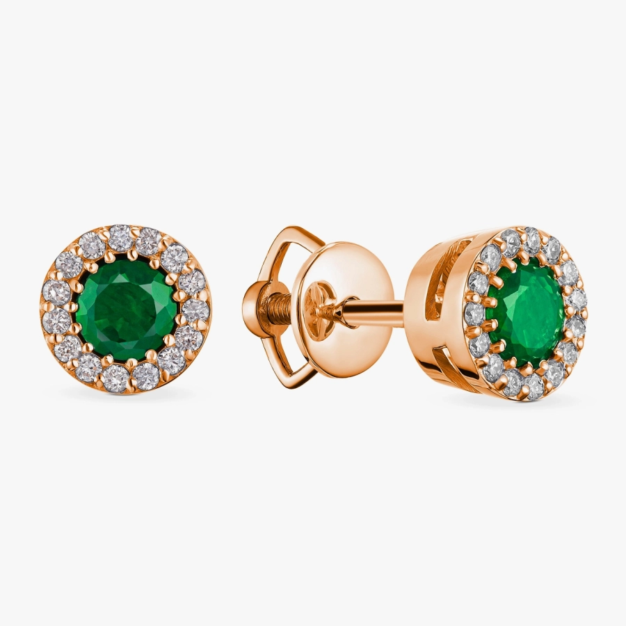 Diamond and Emerald Stud Earrings in Red Gold - С2421и