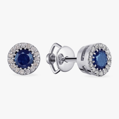 Sapphire and Diamond Stud Earrings in White Gold - С2421с