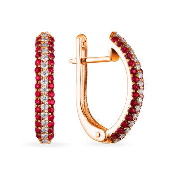 GOLD EARRINGS WITH RUBIES AND DIAMONDS - С2440р