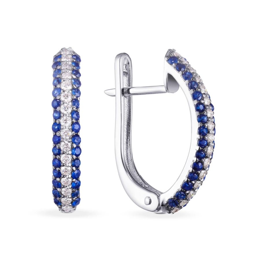 ЗОЛОТІ СЕРЕЖКИ З САПФІРАМИ І ДІАМАНТАМИ - С2440с