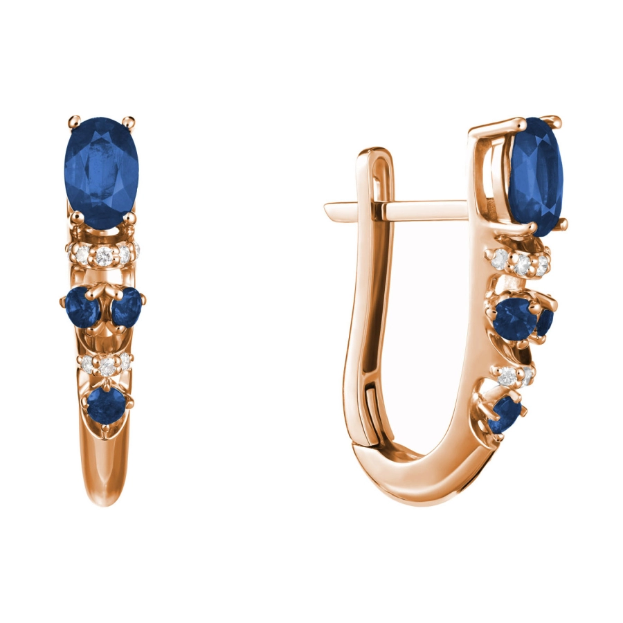 ЗОЛОТІ СЕРЕЖКИ З ДІАМАНТАМИ І САПФІРАМИ - С2442с