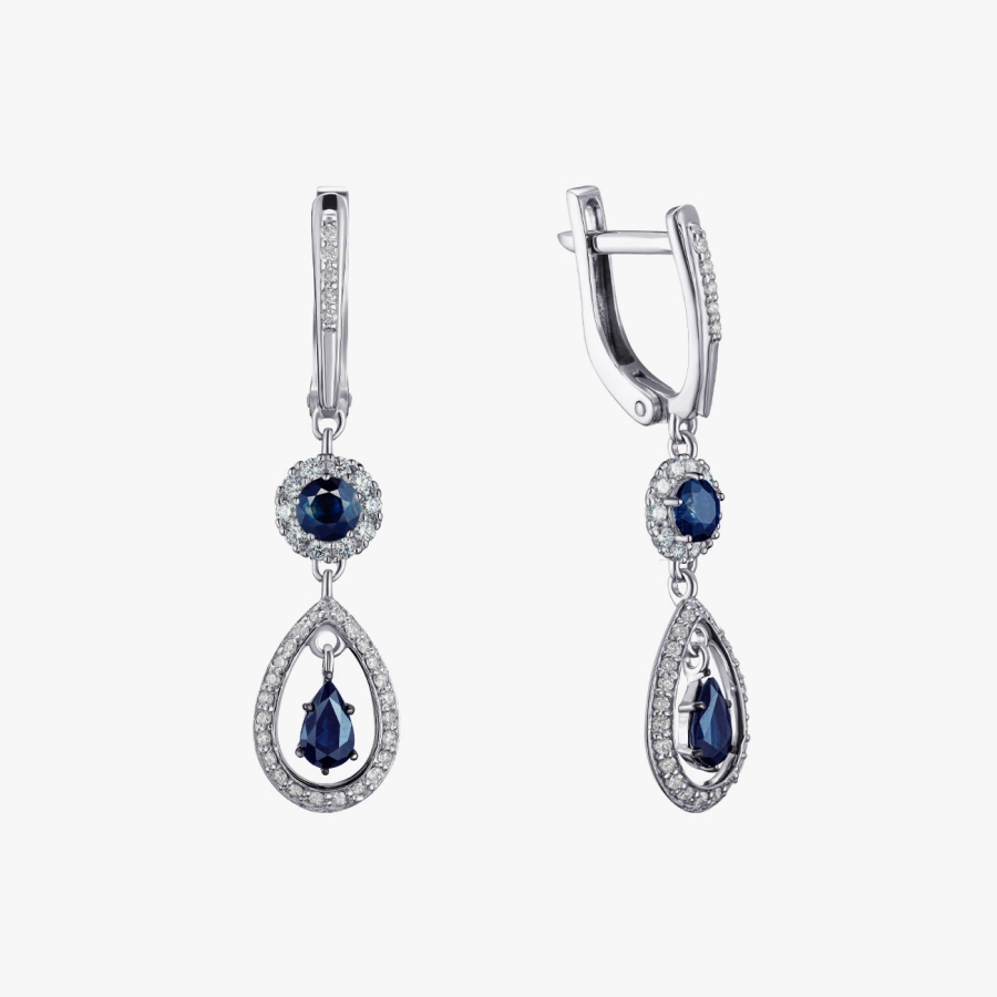 ЗОЛОТІ СЕРЕЖКИ З САПФІРАМИ І ДІАМАНТАМИ - С2448