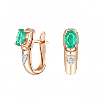 GOLD EARRINGS WITH EMERALDS AND DIAMONDS - С2451и