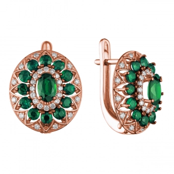 GOLD EARRINGS WITH EMERALDS AND DIAMONDS - С2455и