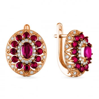 GOLD EARRINGS WITH RUBIES AND DIAMONDS - С2455р