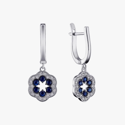 White Gold Earrings with Sapphires and Diamonds - С2463с
