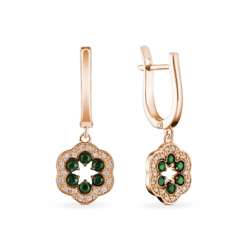 GOLD EARRINGS WITH EMERALDS AND DIAMONDS - С2463и