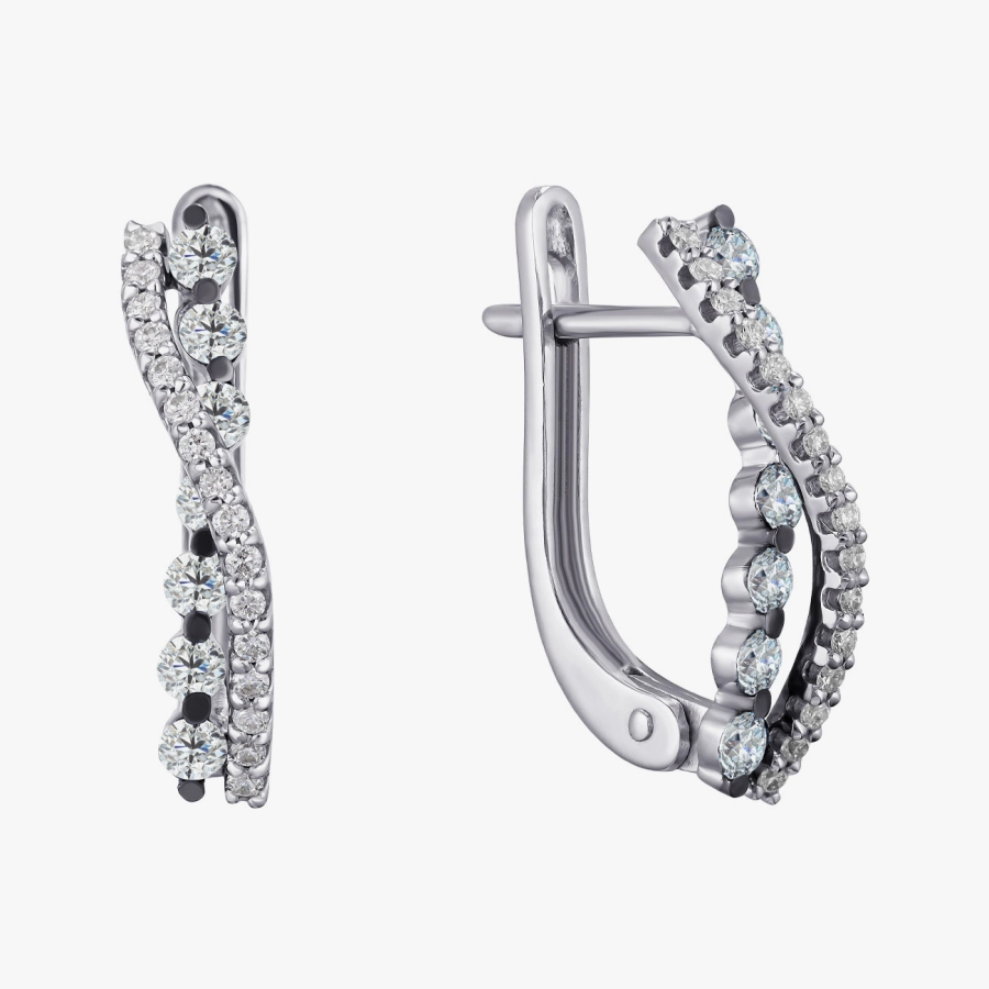 Сережки з білого золота з діамантами у вигляді хвилі - С2488