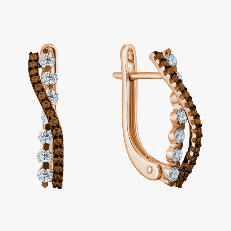 ЗОЛОТІ СЕРЕЖКИ З КОНЬЯЧНИМИ ДІАМАНТАМИ І ДІАМАНТАМИ - С2488