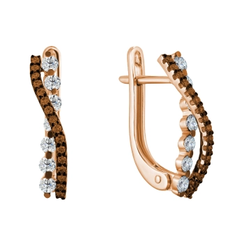 GOLD EARRINGS WITH COGNAC DIAMONDS AND DIAMONDS - С2488