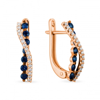 GOLD EARRINGS WITH DIAMONDS AND SAPPHIRES - С2488с