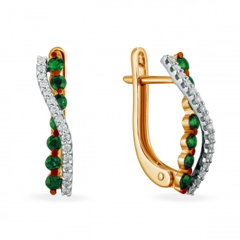 GOLD EARRINGS WITH EMERALDS AND DIAMONDS - С2488и