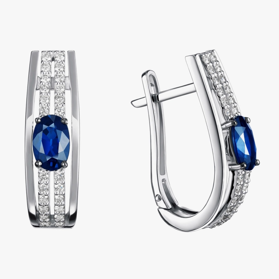 Сережки з білого золота з сапфірами та діамантами - С2490с