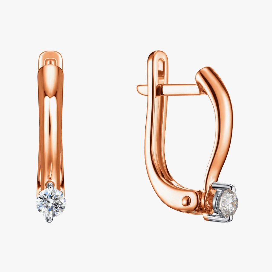 Gold earrings with diamonds in a classic design - С2492