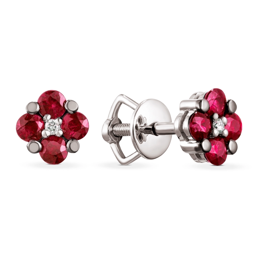 ЗОЛОТІ ПУСЕТИ З РУБІНАМИ І ДІАМАНТАМИ - С2507