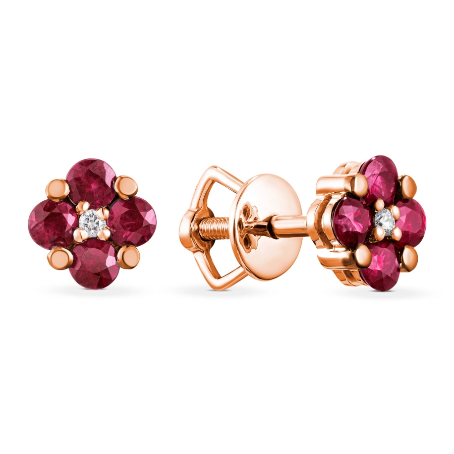 ЗОЛОТІ ПУСЕТИ З РУБІНАМИ І ДІАМАНТАМИ - С2507р