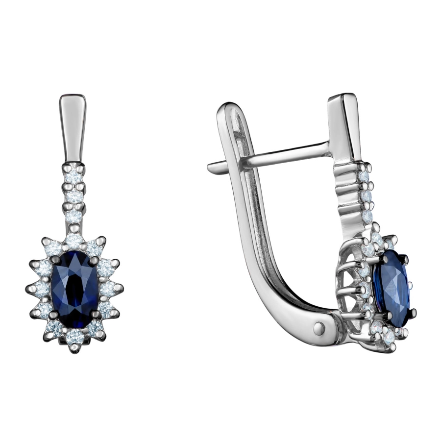 ЗОЛОТІ СЕРЕЖКИ З САПФІРАМИ І ДІАМАНТАМИ - С2509