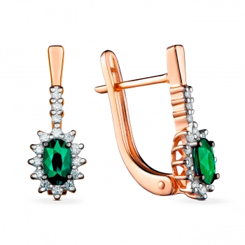 GOLD EARRINGS WITH EMERALDS AND DIAMONDS - С2509