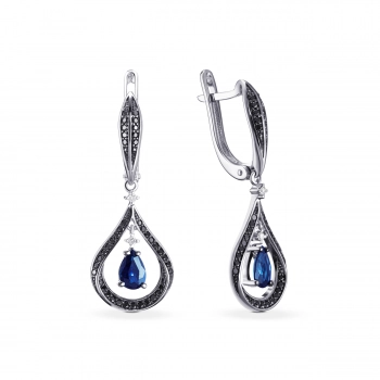 GOLD EARRINGS WITH SAPPHIRES, BLACK DIAMONDS AND DIAMONDS - С2511